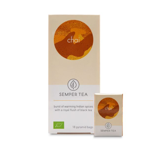 Bio Chai Tee mit Koffein biologisch abbaubarer Pyramidenbeutel biologisch abbaubarer Semper Tea